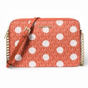 Michael Kors Red Clay (Orange) Jet Set East West Large Polka Dot Crossbody NWT
